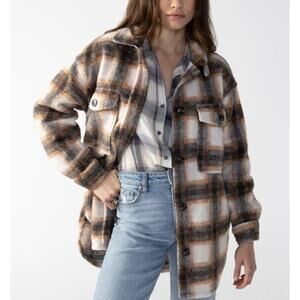 SANCTUARY SZ M Town Button Shirt Wool Blend  Westside Plaid Jacket Coat NWT 0B4